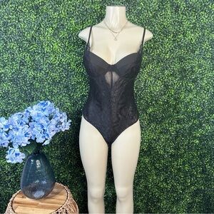 Black‎ lacey sheer back bodysuit nwt
